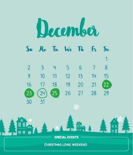 Long weekends, December 2018