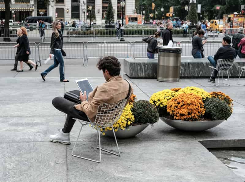 Traveler Using Tablet