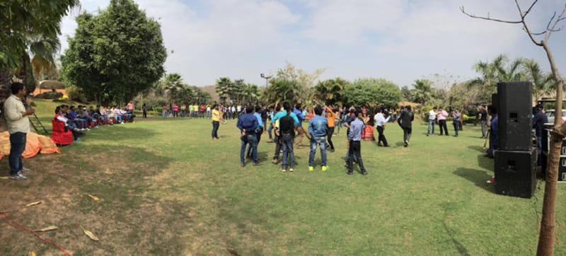 Patrons during an adventure activity at the farm