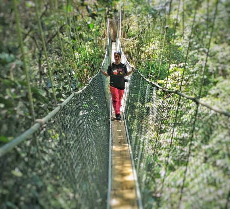 Swati on a rope bridge