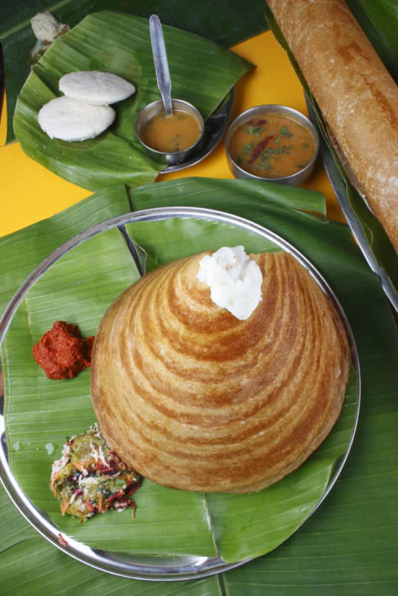 Ghee Roast Dosa Served on a Banana Leaf