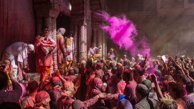 Holi celebration at Banke Bihari Temple, Vrindavan, UP