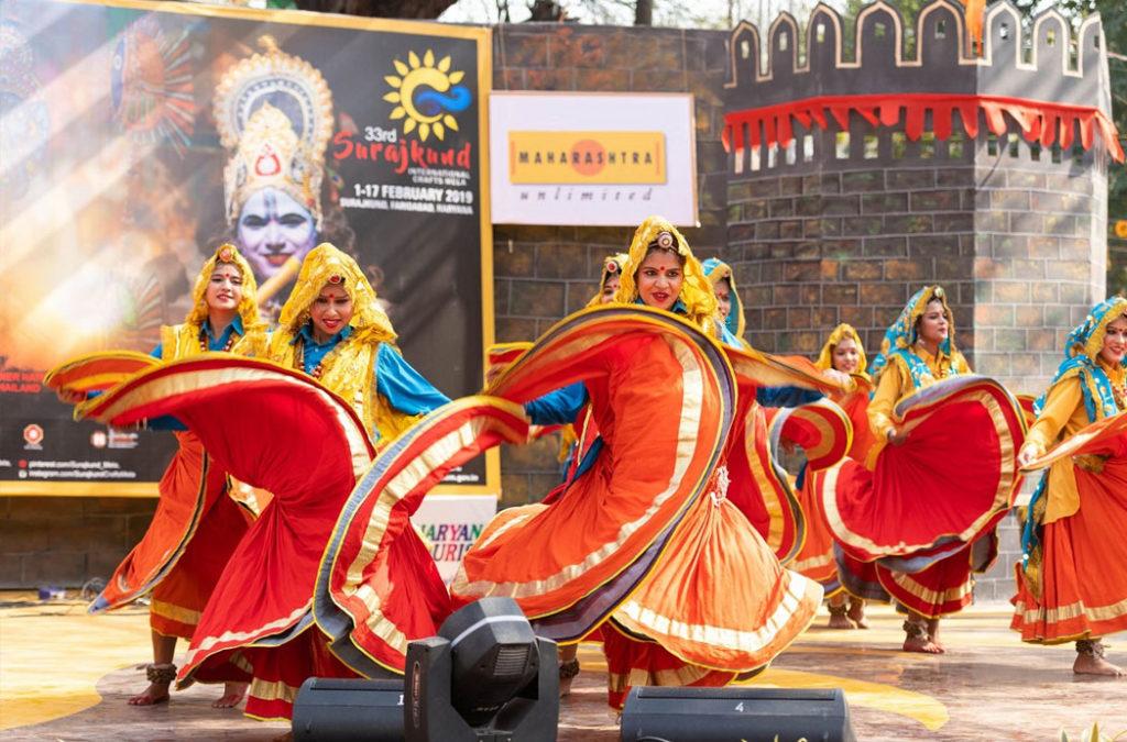 Artists performing at the Surajkund Mela 